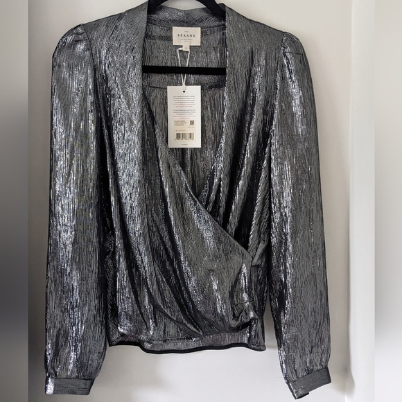 Sezane Abelia Blouse Metallic Silver US4 36 - Picture 1 of 10